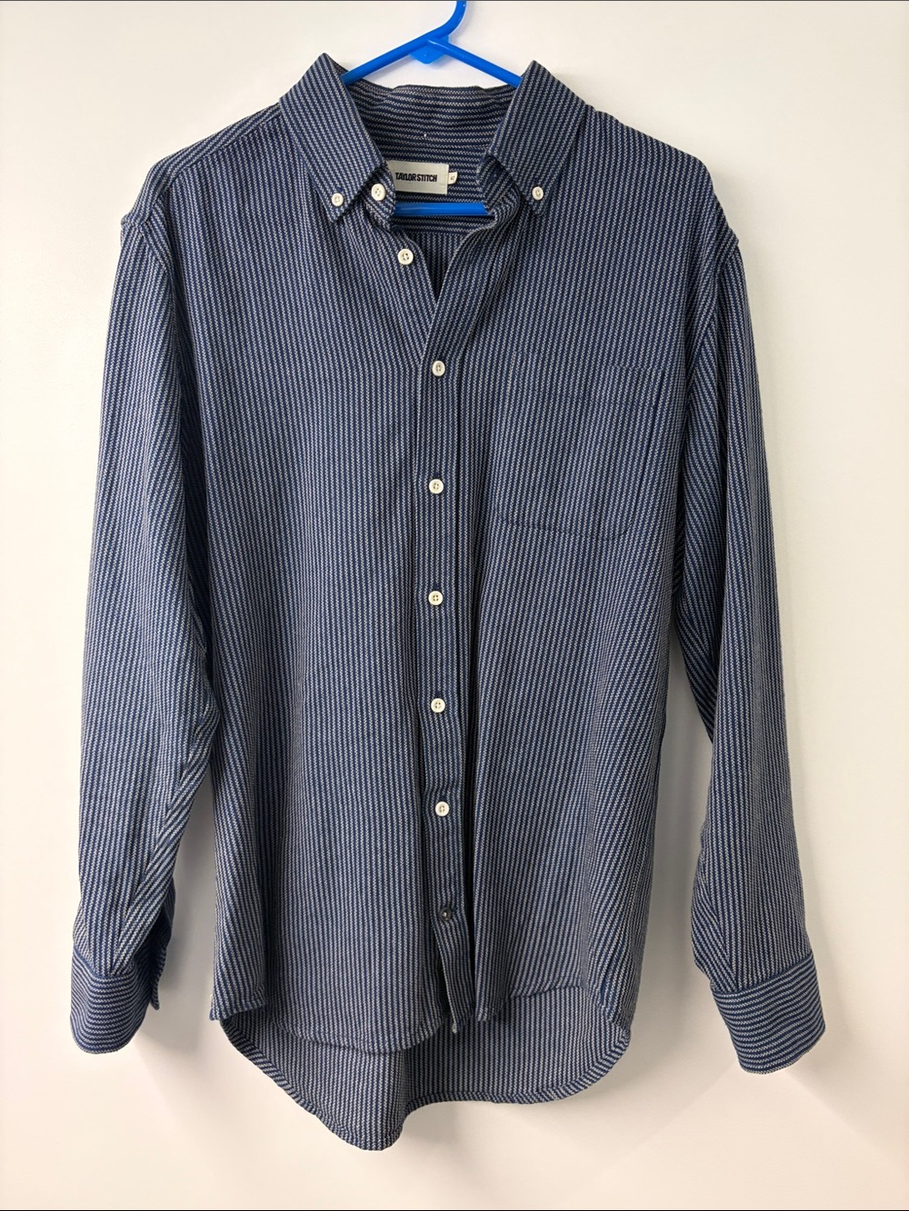 Taylor Stitch Navy and White Striped Button-Down Shirt